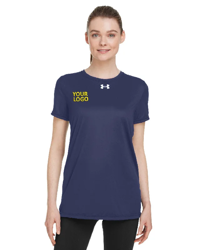 Stylish minimalist backpack for modern nomad life -Under Armour Ladies Tech Branded T-Shirts, Navy