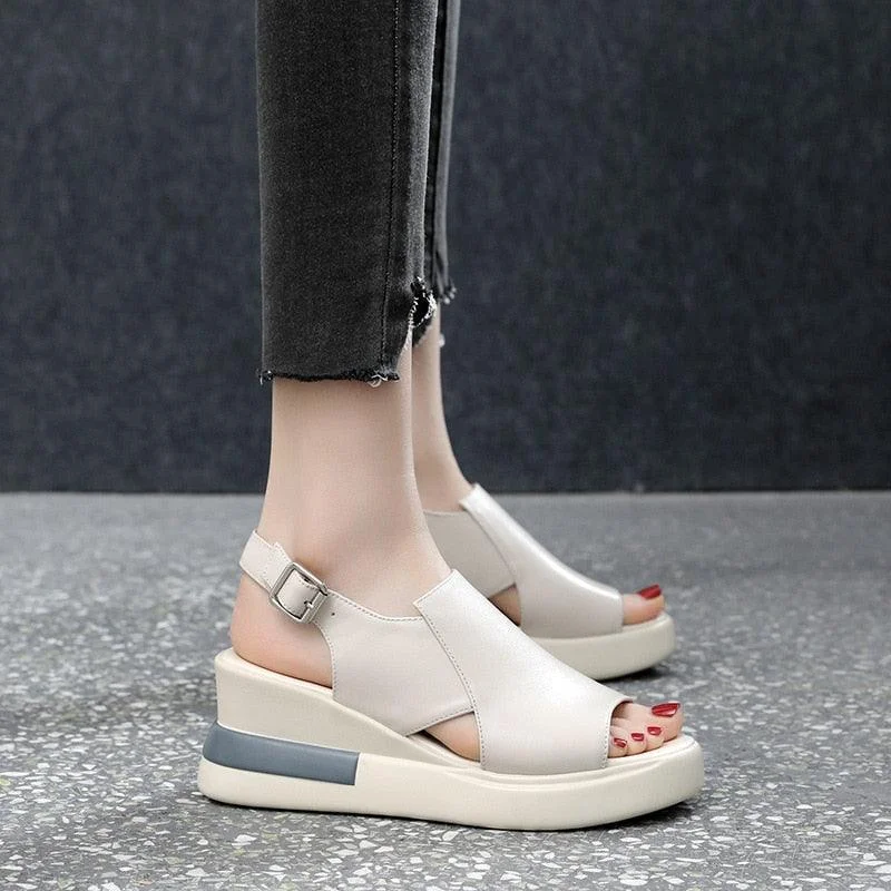 High-heeled sandals for women with platform design and stylish open-toe feature-Sandals with animal prints-Platform Wedge Sandals Shoes