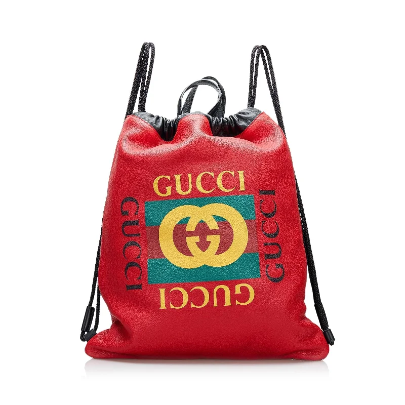 Premium backpack with lifetime warranty guarantee -Gucci Logo Drawstring Backpack (SHG-Pk7mwg)