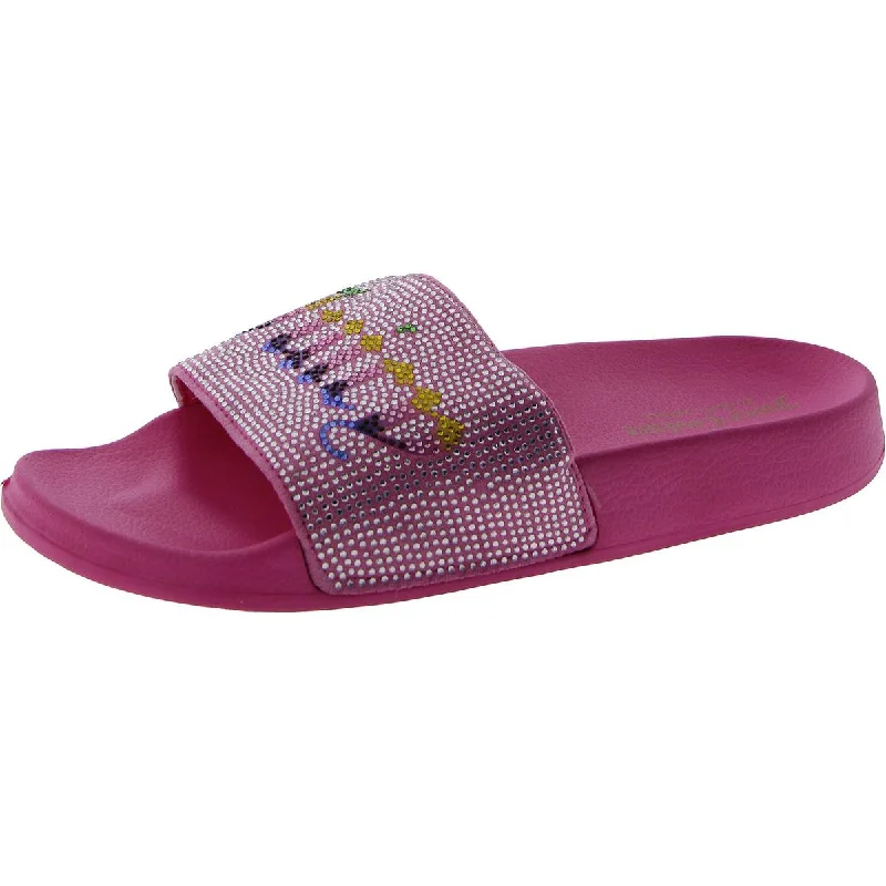 Comfortable sandals for women with cushioned soles and adjustable straps-Sandals for indoor use-Juicy Couture Womens Logo Slip On Slide Sandals