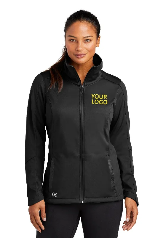 Cocktail Jackets for Elegant -Jackets with faux leather-OGIO ENDURANCE Ladies Crux Custom Soft Shell Jackets, Blacktop