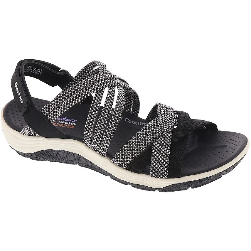 Comfortable sandals for men with velcro straps and soft material construction-Sandals for music concerts-Skechers Womens Reggae Cup Slingback Adjustable Flat Sandals