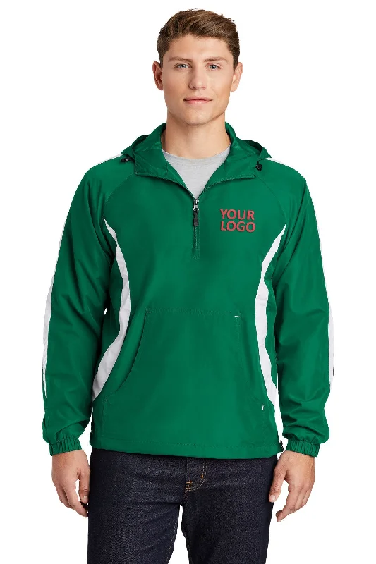 Heavy Duty Jackets for Durability -Jackets for casual wear-Sport-Tek Colorblock Raglan Customized Anorak Jackets, Kelly Green/White