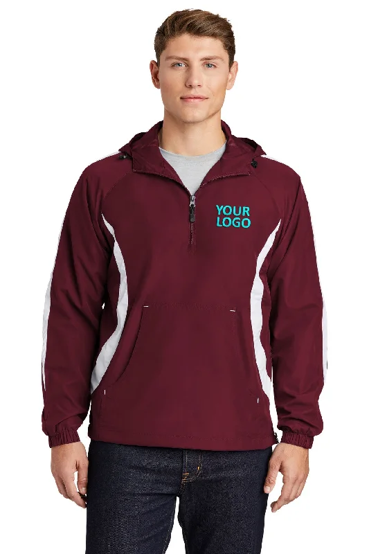 Lightweight Jackets for Easy Carry -Jackets for office wear-Sport-Tek Colorblock Raglan Custom Anorak Jackets, Maroon/White