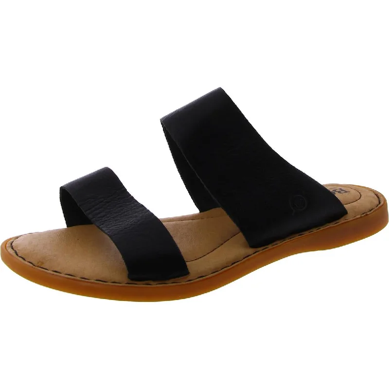 Comfortable sandals for women with cross-over straps and padded footbed for support-Sandals with thong strap-Born Womens Leather Strappy Slide Sandals