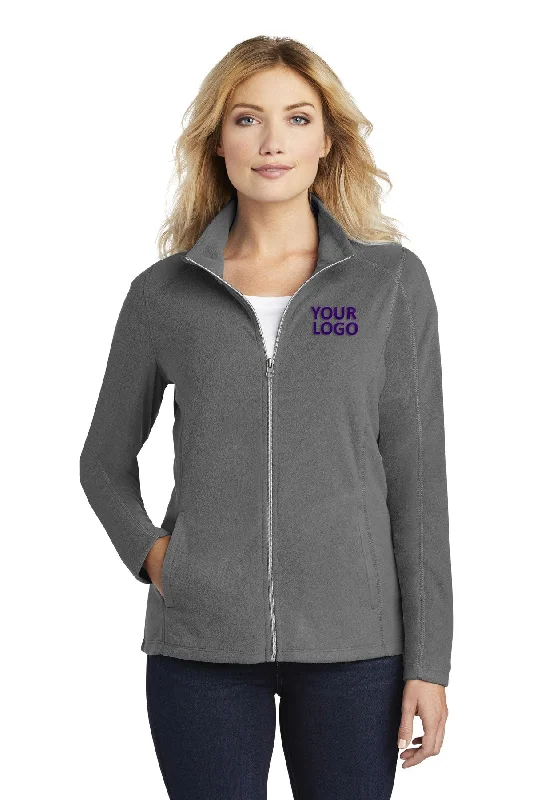 Studded Jackets for Statement -Jackets for business casual-Port Authority Ladies MicroFleece Customized Jackets, Pearl Grey