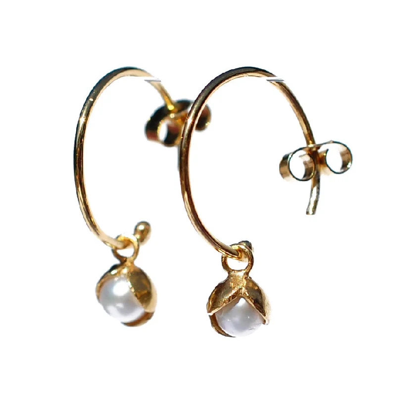 Classic hoop earrings with a thin profile for a sleek and subtle style-Hoop earrings for daily wear-09. Small Bud Floret Hoop Earrings