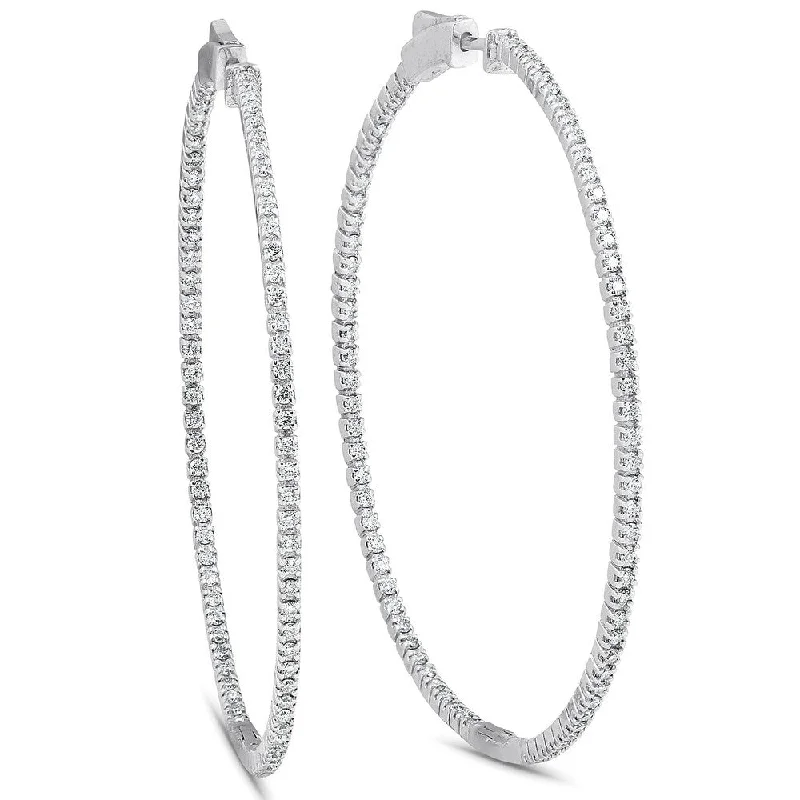 Hoop earrings with multi-tone finishes for a colorful and layered effect-Hoop earrings in brass-1 1/5 Ct Diamond Inside Outside Hoops 14k White Gold Vault Lock 2" Tall