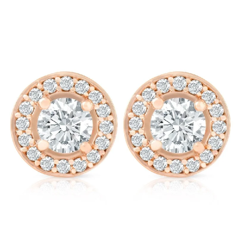 Best hoop earrings with crescent-shaped designs for a bold, moon-inspired style-Classic hoop earrings-1/2Ct Diamond Halo Screw Back Studs Rose Gold Earrings