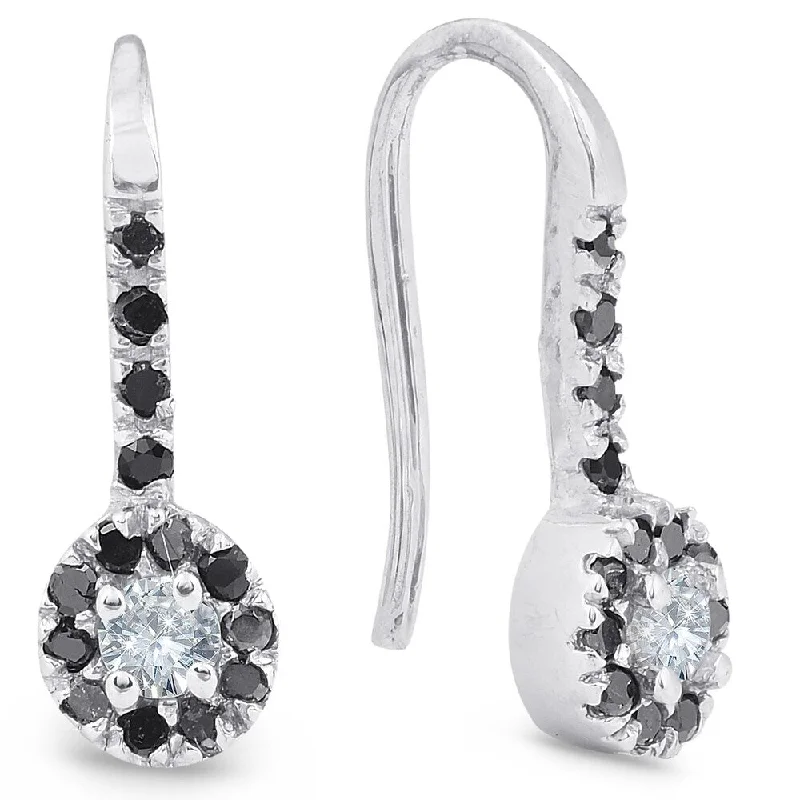 Hoop earrings with dangling charms for a playful and fun look-Hoop earrings with twisted design-1/4ct Black Diamond Dangle Drop Studs Earrings White Gold