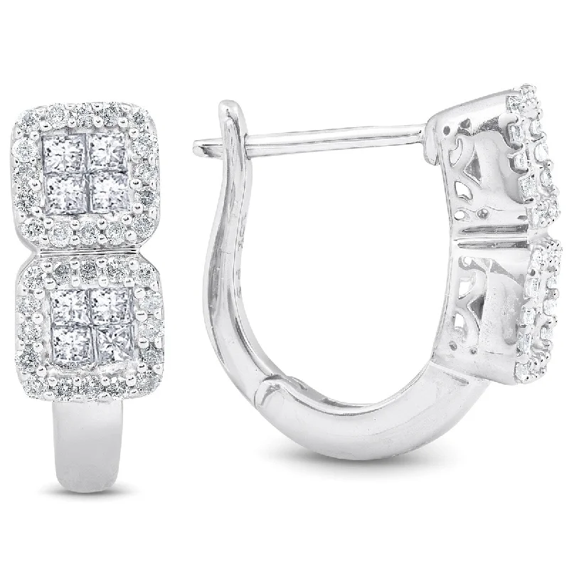 Best hoop earrings with smooth ceramic finishes for a polished, clean style-Hoop earrings for anniversaries-1 cttw Princess Cut Pave Diamond Hoops 10K White Gold 3/4" Tall