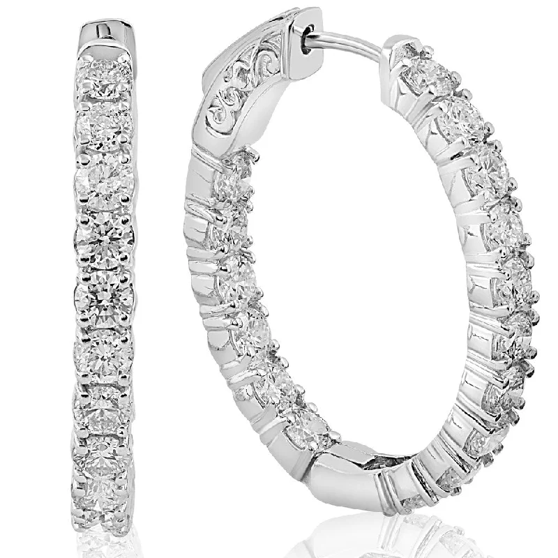 Best hoop earrings with oval shapes for a unique and elongated design-Hoop earrings with abstract art-14k White Gold 3.79 ct TDW Diamond Inside Outside Hoops (F-G,SI1-SI2)