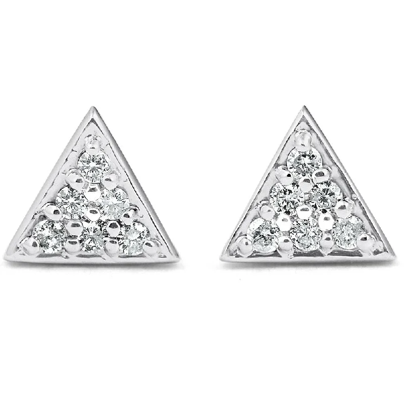 Hoop earrings with pearl accents for a chic and classic style-Hoop earrings with gemstones-14k White Gold Triangle Pave .12Ct Diamond Delicate Studs Womens Earrings