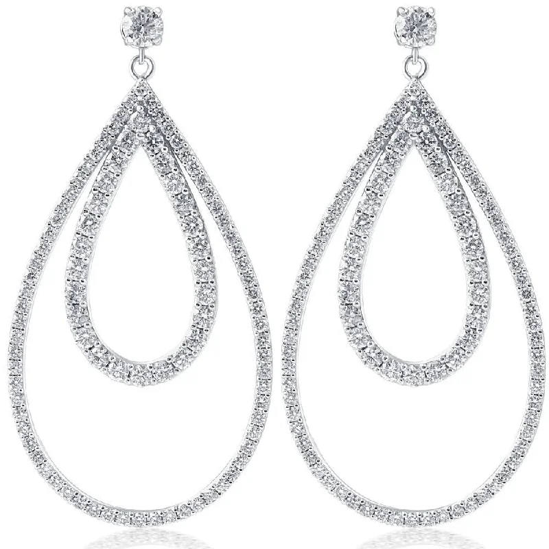 Hoop earrings with circle designs for a classic and timeless shape-Tarnish-resistant hoop earrings-5 Ct Pear Shape Dangle Lab Grown Diamond Large Earrings White Gold 2" Tall