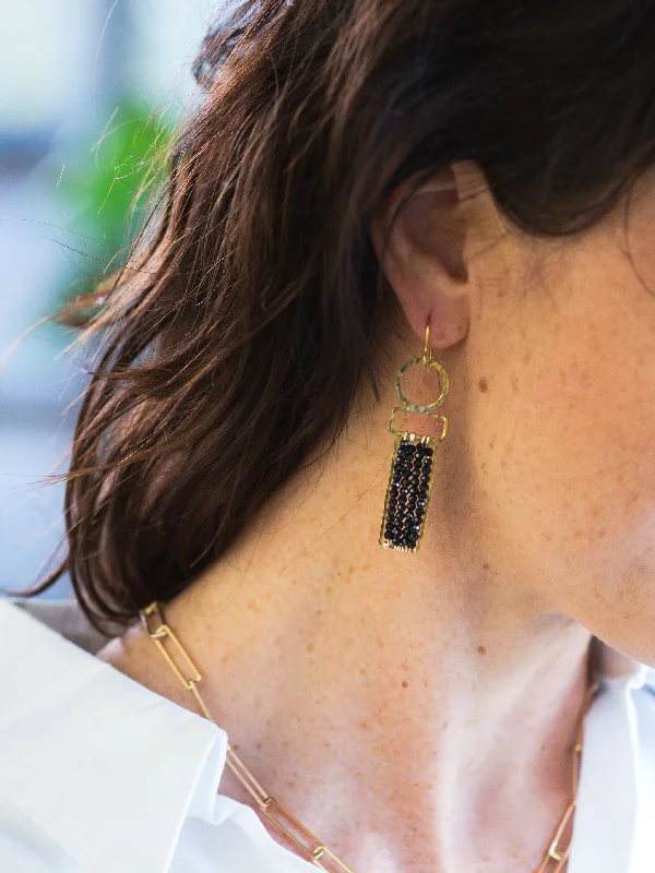 Hoop earrings with rhinestone embellishments for a glamorous and sparkling look-Hoop earrings with charms-Ankh Earrings - Black Onyx