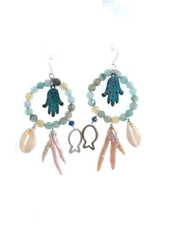 Hoop earrings with diamond-cut surfaces for added sparkle and shine-Hoop earrings with dangling pendants-Aqua blue