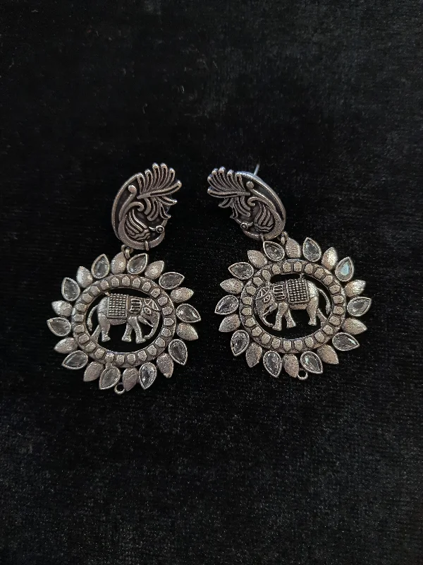 Best hoop earrings with vintage-style detailing for a nostalgic and timeless look-Hoop earrings with bohemian style-Attractive Light Silver Color Oxidized Round Earrings For Women