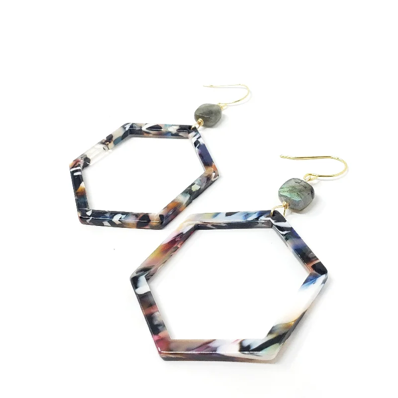 Hoop earrings with gold accents for a warm, elegant statement piece-Trendy hoop earrings-Hex Acrylic Earrings - Multi