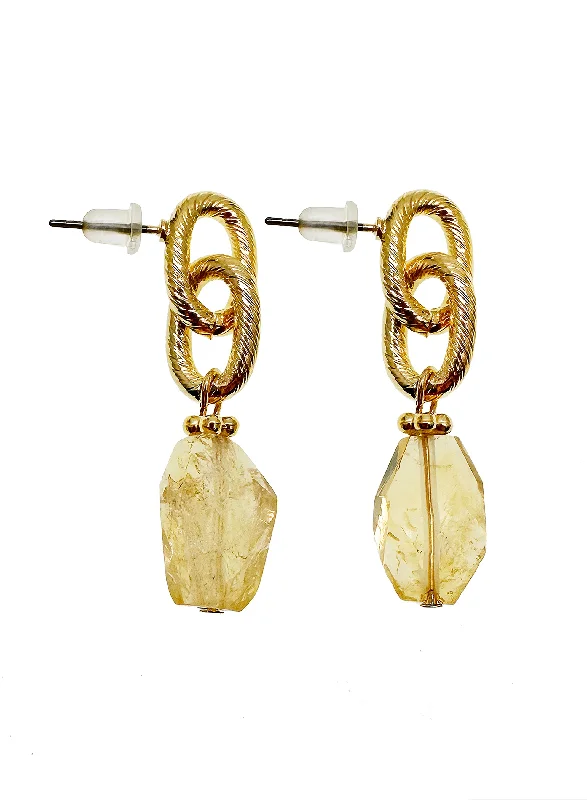 Hoop earrings with circle designs for a classic and timeless shape-Tarnish-resistant hoop earrings-Faceted Citrine Chain Earrings JE012