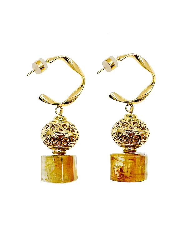 Best hoop earrings with minimal embellishments for a sleek and modern look-Hollow hoop earrings-Vintage Style Citrine Dangle Hook Earrings JE013