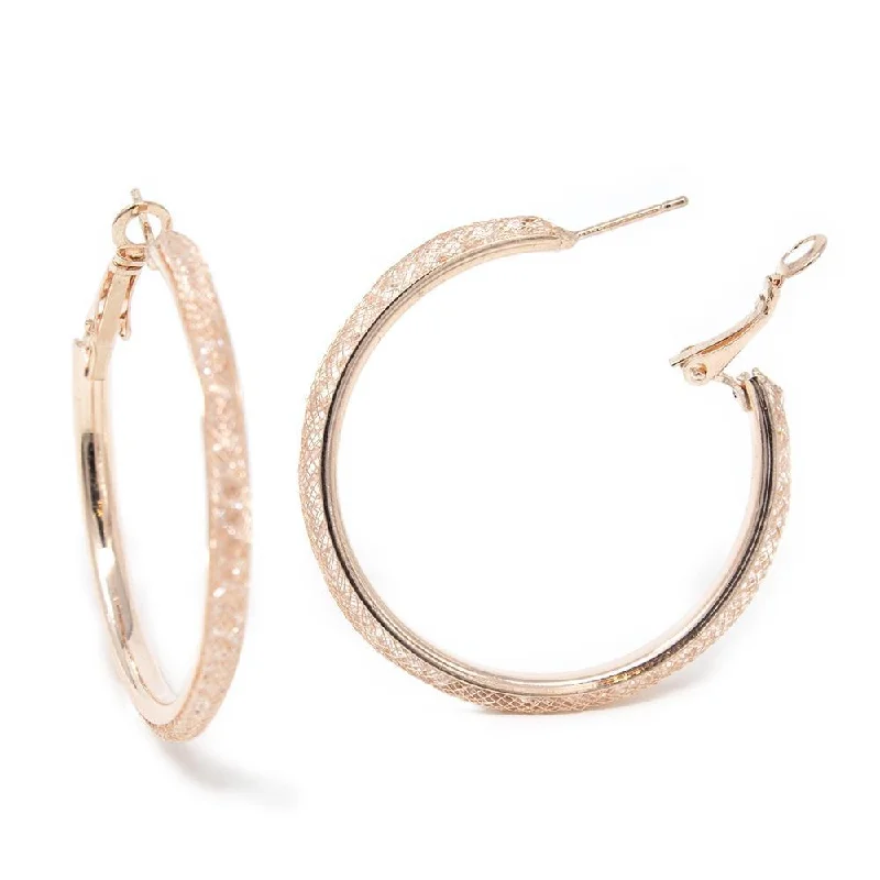 Hoop earrings with rhinestone embellishments for a glamorous and sparkling look-Hoop earrings with charms-Crystal Mesh Hoop Earrings Rose Gold Tone