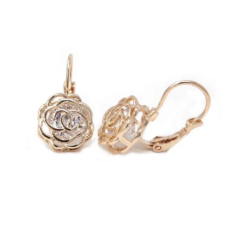 Hoop earrings with leather accents for a sleek and bold combination-Street style hoop earrings-CubicZirconia in Rose Earrings Rose Gold Plated