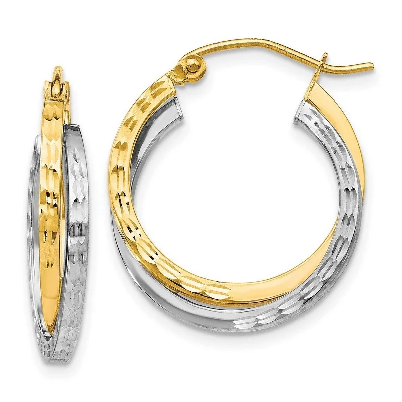 Best hoop earrings with baroque pearls for a luxurious and elegant vibe-Hoop earrings set with studs-Curata 10k Two-Tone Gold Textured Hinged Double 4x23mm Hoop Earrings