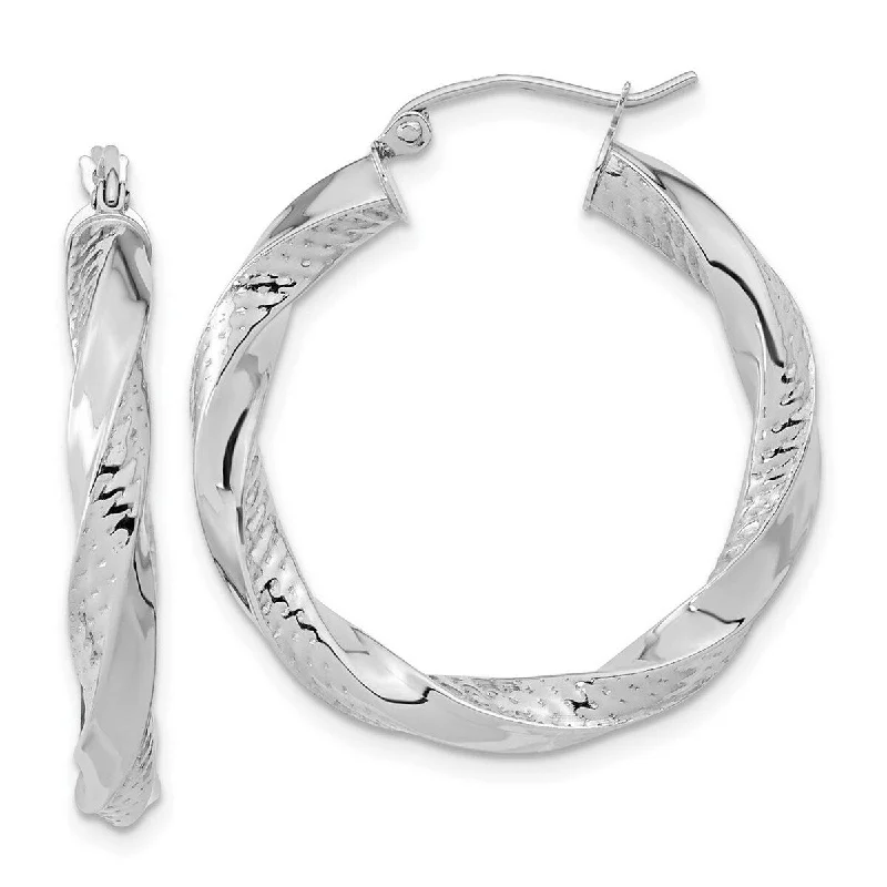 Best hoop earrings with floral designs for a feminine and delicate look-Hoop earrings with diamonds-Curata 10k White Gold Polished and Textured Twist Hoop Earrings 32.18x3.75mm