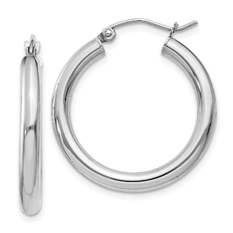 Best hoop earrings with oval shapes for a unique and elongated design-Hoop earrings with abstract art-Curata 14k White Gold Polished 3X25mm Classic Hoop Earrings