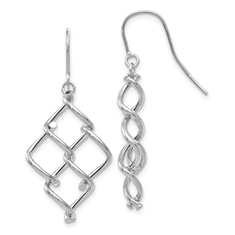 Best hoop earrings with blackened metal for an edgy and bold appearance-Hoop earrings with vintage style-Curata 14k White Gold Polished Twisted Long Drop Dangle Hook Earrings 38x18mm