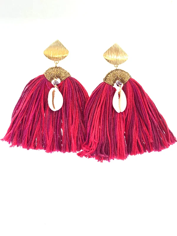 Best hoop earrings with rose gold for a romantic and warm aesthetic-Hoop earrings for special occasions-Dark red tassel