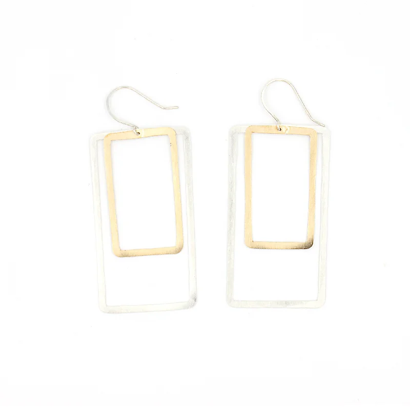 Hoop earrings with cut-out designs for a creative and lightweight effect-Hoop earrings for birthdays-Double Rectangle Shape Earrings