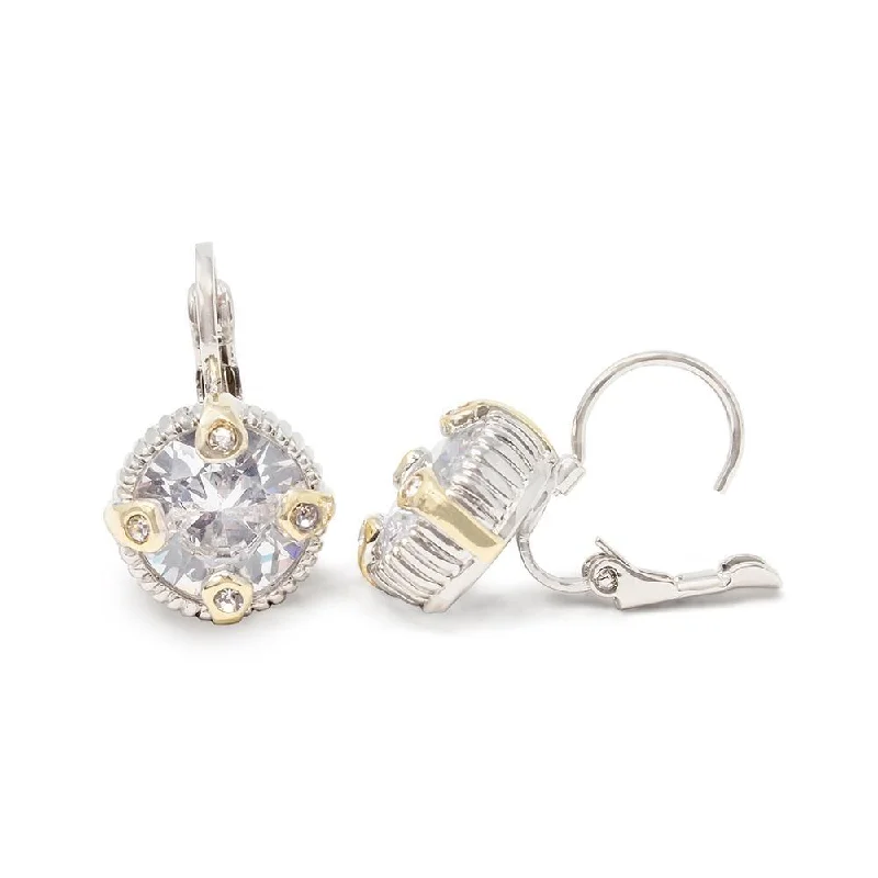 Hoop earrings with rhinestone-studded rims for a glamorous touch-Heavy hoop earrings-Earrings 2 Tone Round CZ