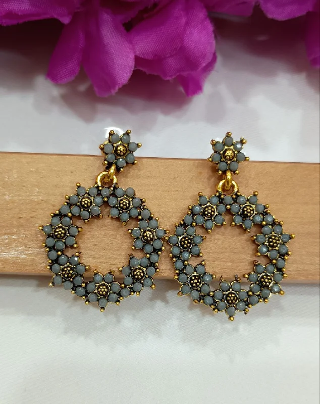 Hoop earrings with floral motifs for a feminine and nature-inspired look-Statement hoop earrings-Elegant Grey Color Antique Gold Earrings For Women