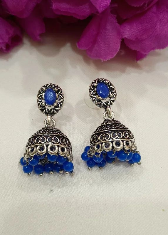 Hoop earrings with circle designs for a classic and timeless shape-Tarnish-resistant hoop earrings-Stunning Blue Color Oxidized Jhumka Earrings For Women