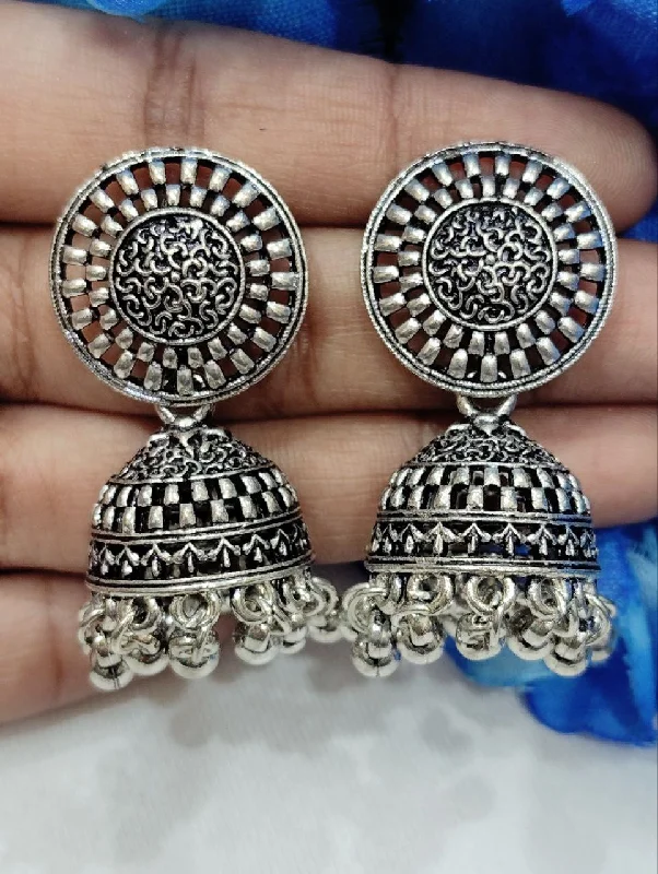 Hoop earrings with abstract wirework for an artistic, unique look-Luxury hoop earrings-Elegant Silver Color Oxidized Jhumka Earrings For Women