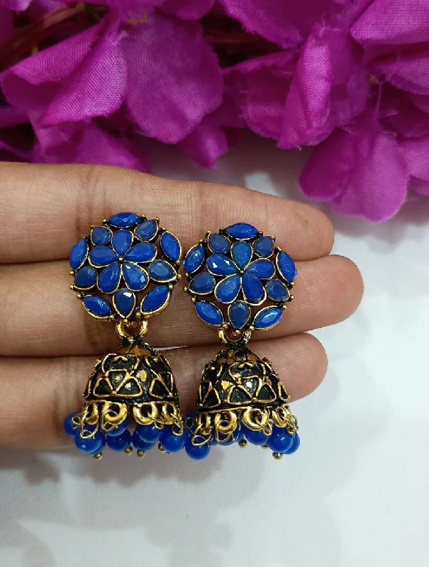 Best hoop earrings with snake-inspired designs for an edgy and fierce vibe-Hinged hoop earrings-Beautiful Dark Blue Color Antique Gold Drop Design Earrings