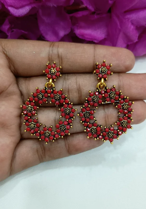 Hoop earrings with oversized pearl accents for a statement-making look-Snap closure hoop earrings-Appealing Red Color Antique Gold Earrings For Women