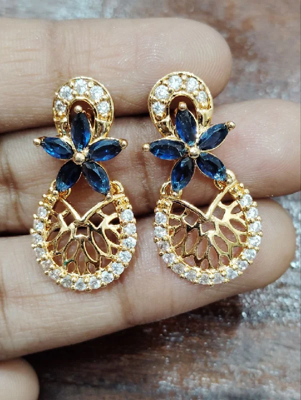 Best hoop earrings with geometric pendants for a modern, chic appeal-Continuous hoop earrings-Dazzling Gold Plated Blue Color Stone Worked Earrings