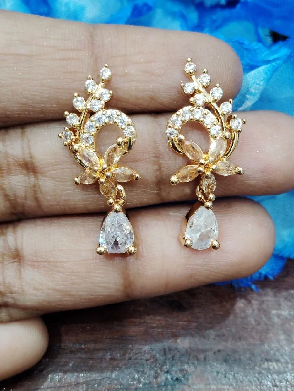 Best hoop earrings with tribal designs for a cultural and exotic aesthetic-Hoop earrings in platinum-Attractive Gold Color Gold Plated White Stone Worked Earrings