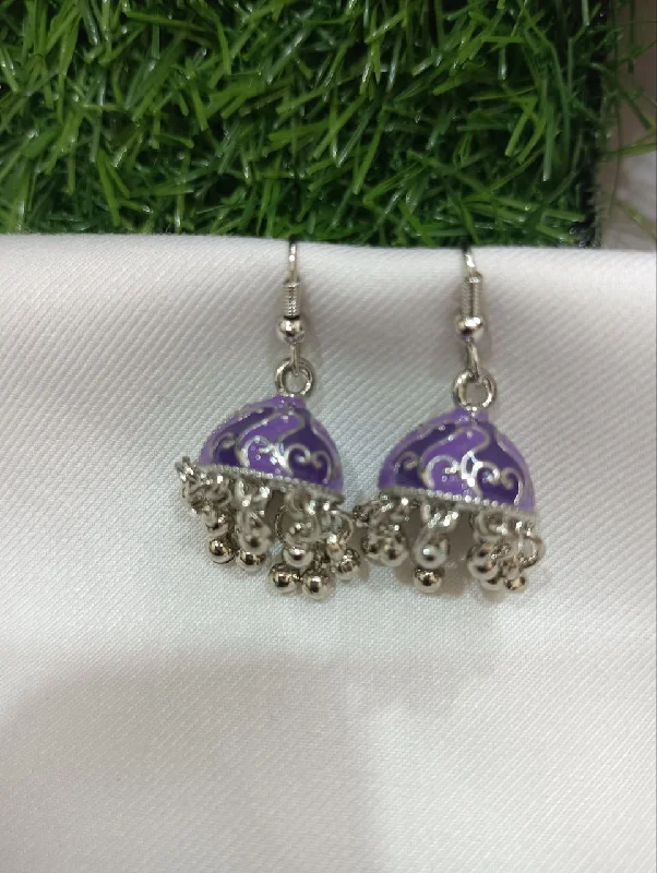 Hoop earrings with rhinestone embellishments for a glamorous and sparkling look-Hoop earrings with charms-Attractive Purple Color Oxidized Earrings For Women