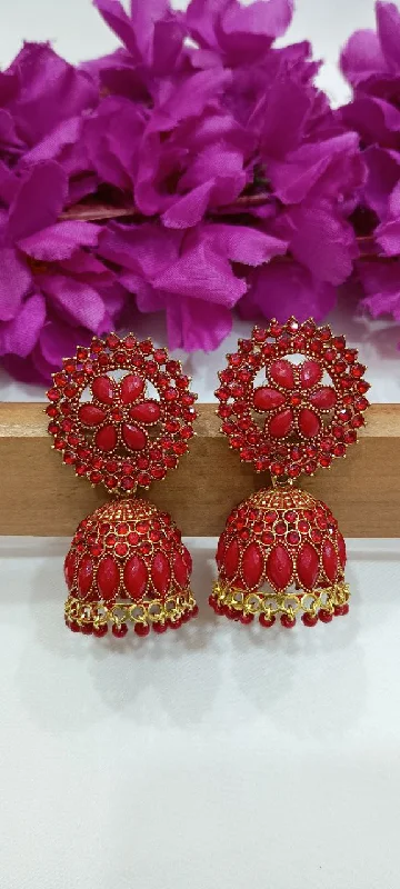 Best hoop earrings with gold-plated finishes for an affordable luxury vibe-Hoop earrings with birthstones-Charming Red Color Antique Gold Jhumkas Earrings For Women