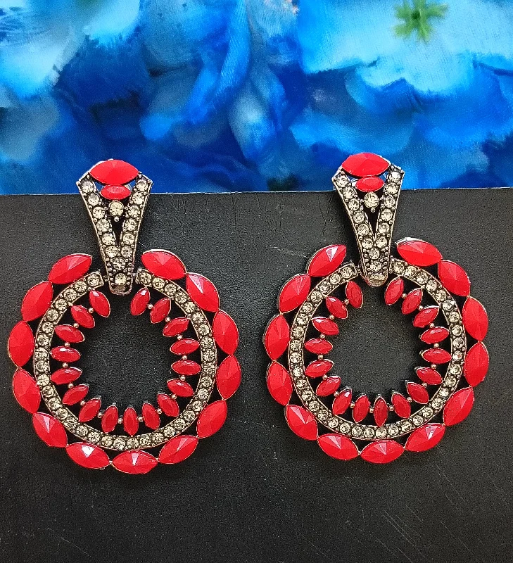 Lightweight hoop earrings for comfortable and all-day wear-Hoop earrings for winter-Beautiful Red Color Oxidized Earrings