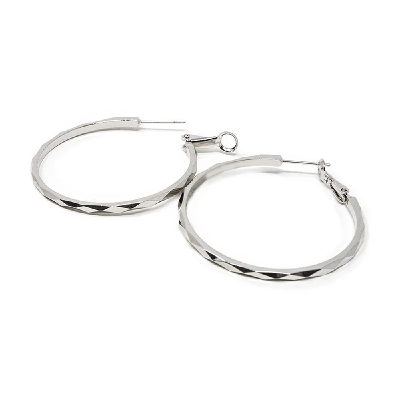 Hoop earrings with crescent moon shapes for a celestial and mystical appearance-Hoop earrings in plastic-Faceted Hoop Earrings 40MM Rhodium Plated