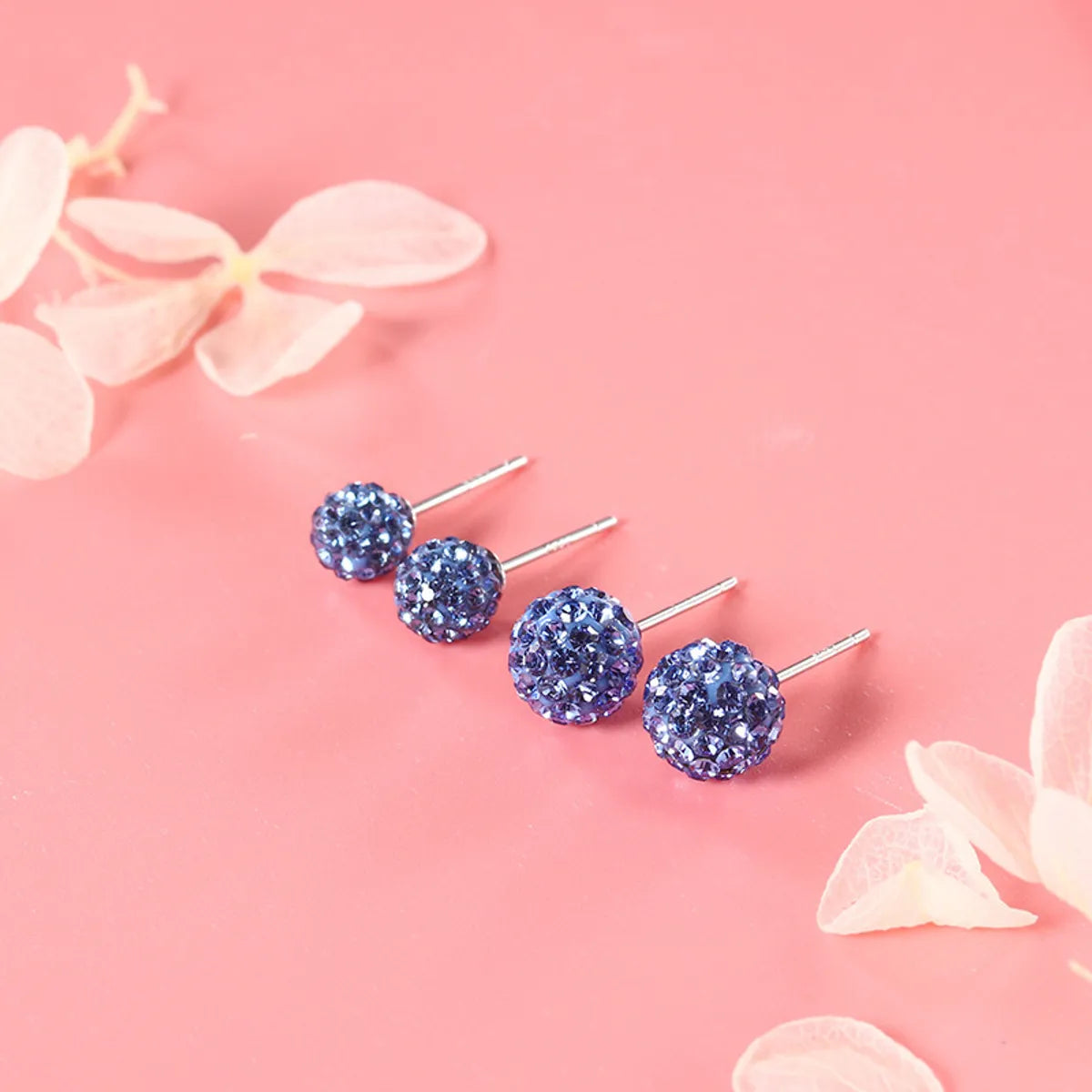 8mm Blue Crystal Ball Stud Earrings