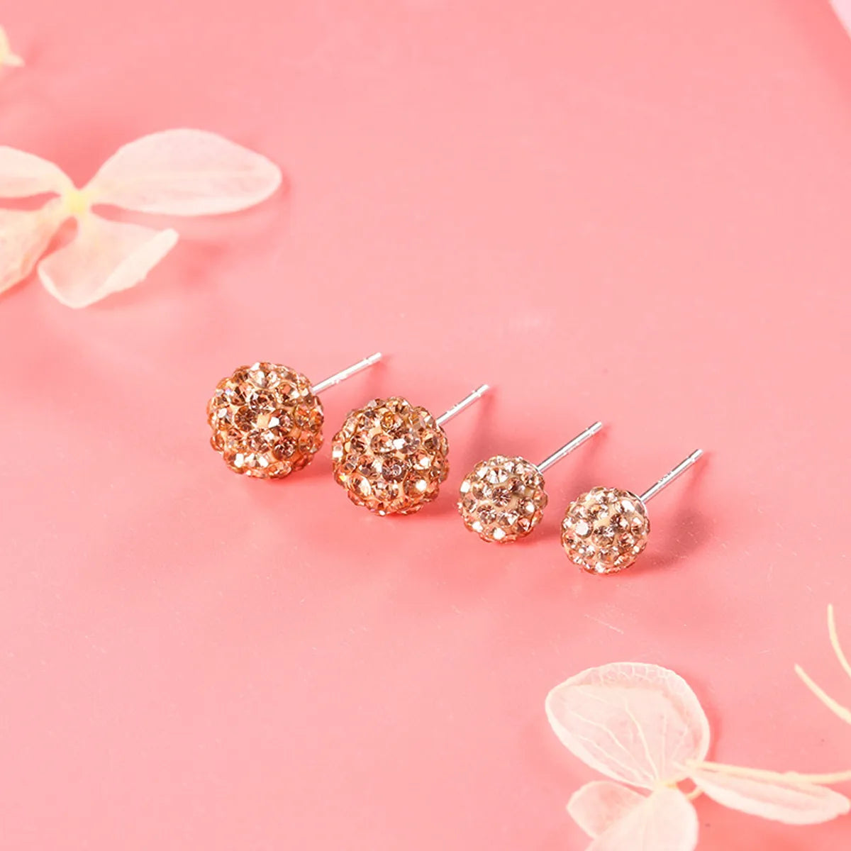 8mm Champagne Crystal Ball Stud Earrings