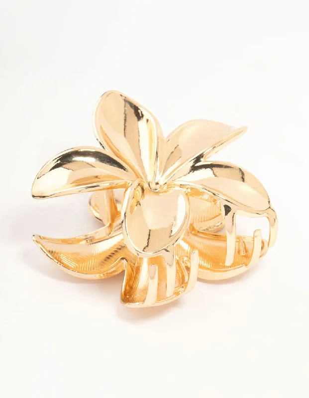 Best hoop earrings with detachable studs for a versatile and adjustable accessory-Medium hoop earrings-Gold Frangipani Hair Claw Clip