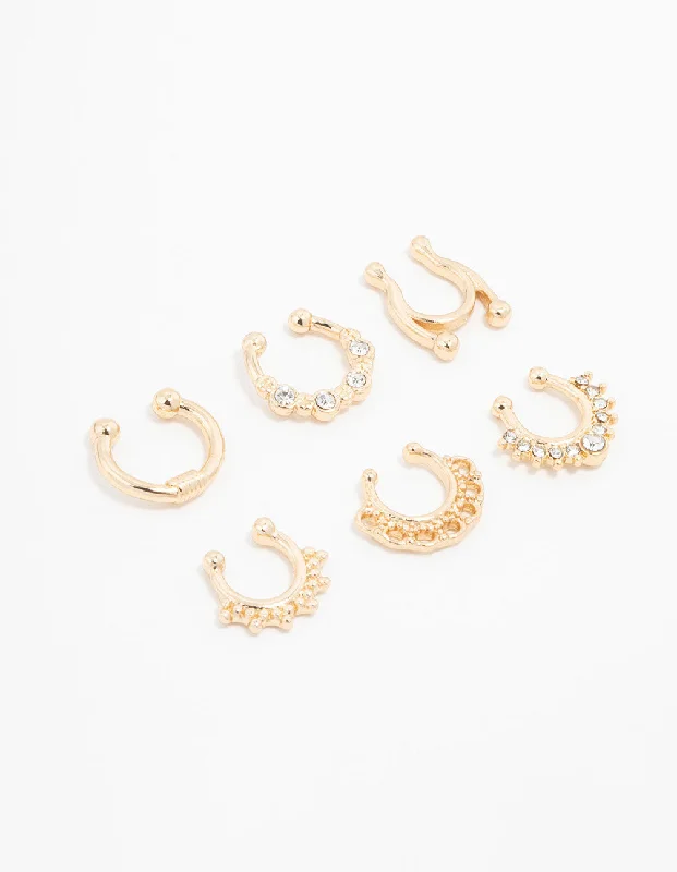 Best hoop earrings with minimal embellishments for a sleek and modern look-Hollow hoop earrings-Gold Plated Faux Septum Rings 6-Pack