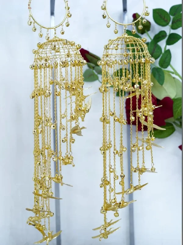 Hoop earrings with abstract wirework for an artistic, unique look-Luxury hoop earrings-Gold Plated Ghungroo Kaleera