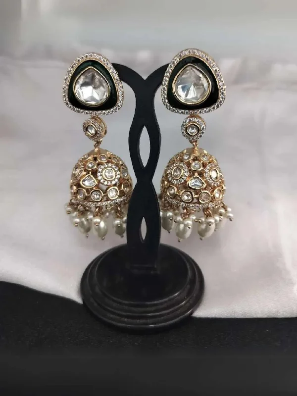 Hoop earrings with heart-shaped frames for a romantic and feminine look-Hoop earrings set for men-Gold Plated Kundan Polki Jhumki Earrings